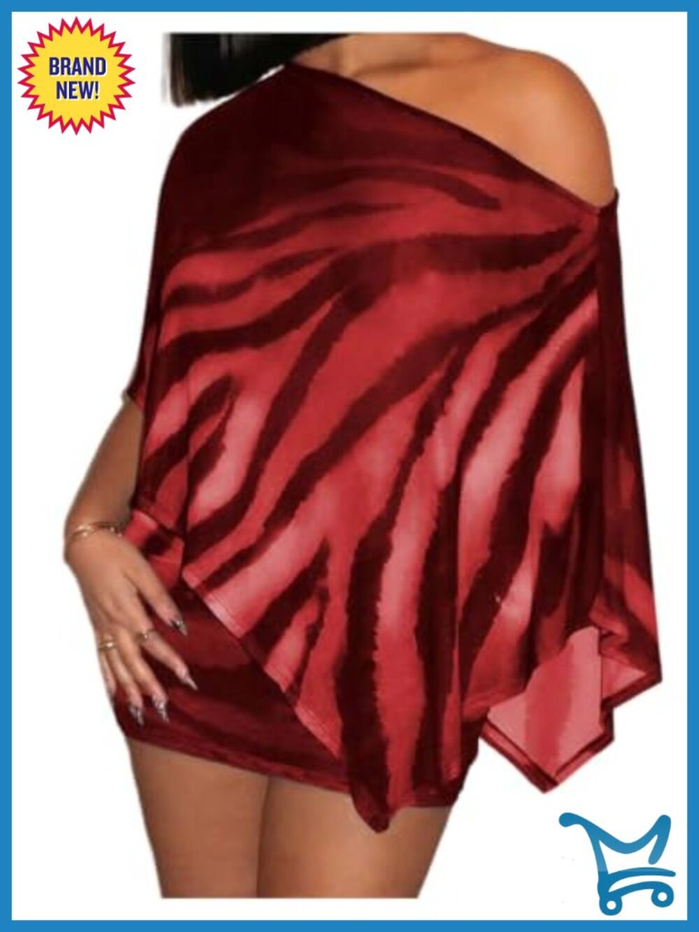 2 Piece Zebra Print Off Shoulder Poncho Top & Mini Skirt Set Clubwear